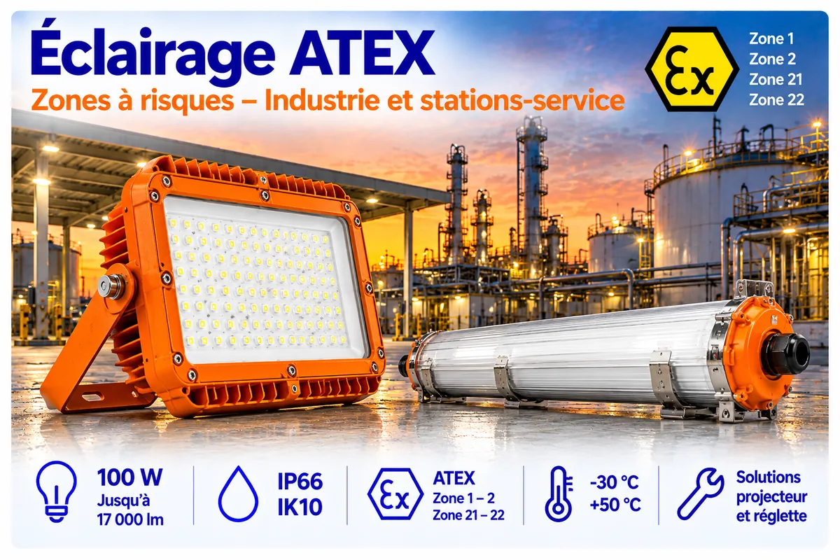 Éclairage LED ATEX pour zones explosives 1 et 2