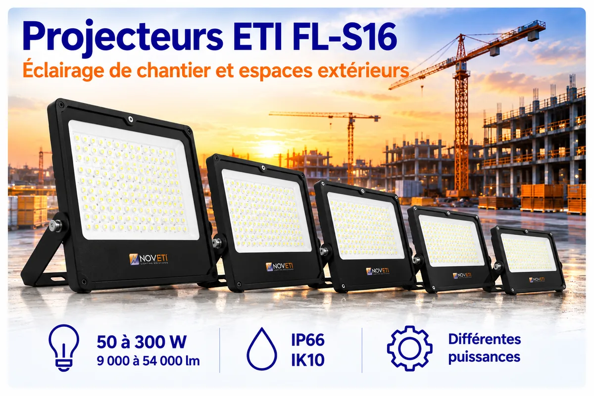Projecteurs LED ETI FL-S16, 50 à 300 W, pour l'éclairage de chantier et des espaces extérieurs