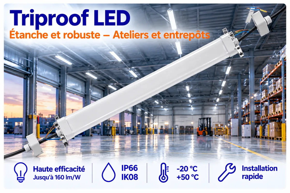 Réglette LED Triproof pour ateliers, entrepôts et parkings